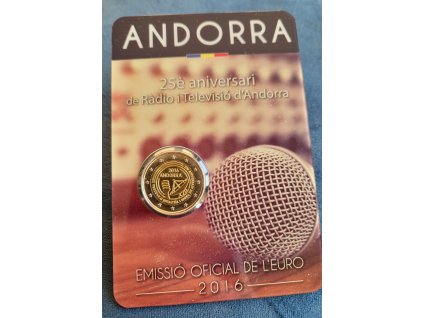 2 euro Andorra 2016 - 25. výročie andorrského rozhlasu a televízie (BU karta)