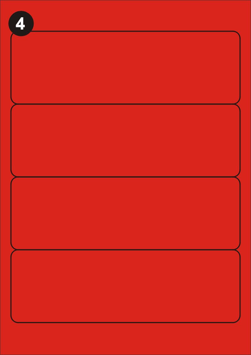 FOPRINT Samolepící etikety 192x61 mm, A4 - červené (balení 20 listů)