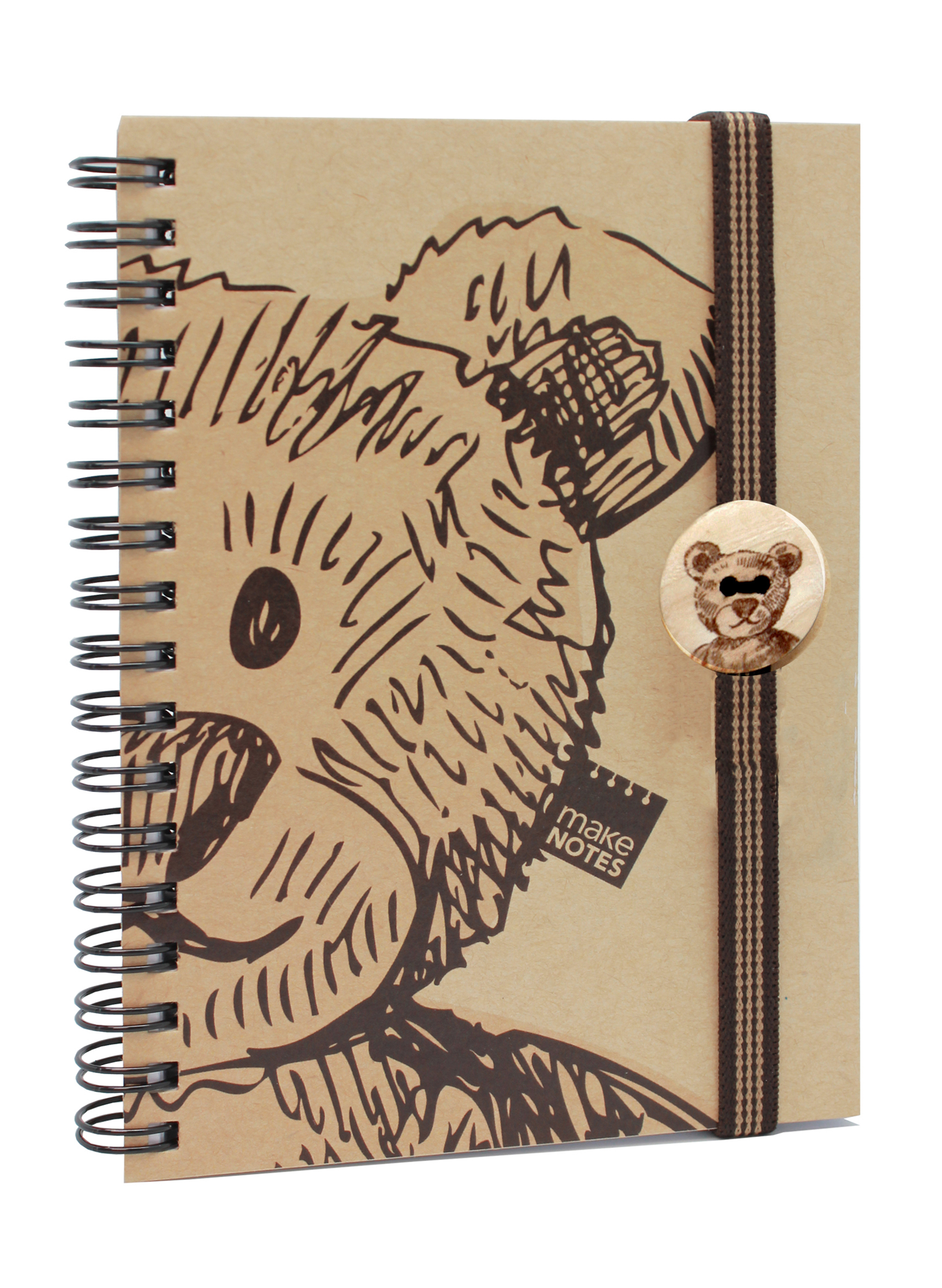 MAKENOTES Zápisník A5 motiv BEAR, s knoflíkem a gumičkou
