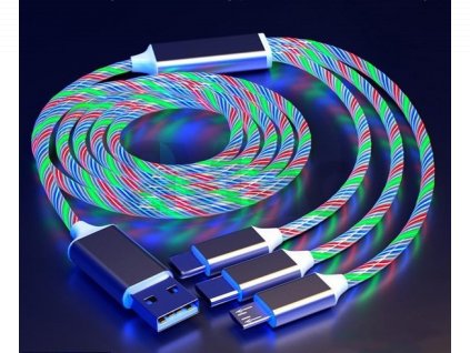 USB 3 v 1 rychlo nabíječka s LED podsvícením - Multicolor