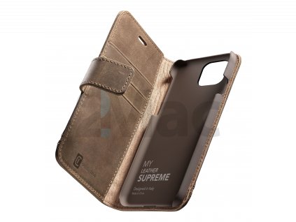 Prémiové kožené pouzdro typu kniha Cellularine Supreme pro Apple iPhone 12 mini, hnědé