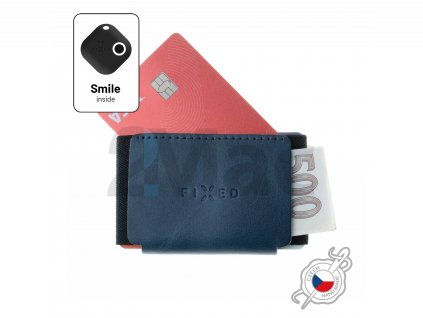 Kožená peněženka FIXED Smile Tiny Wallet se smart trackerem FIXED Smile PRO, modrá