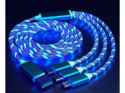 USB 3 v 1 rychlo nabíječka s LED podsvícením - modrá