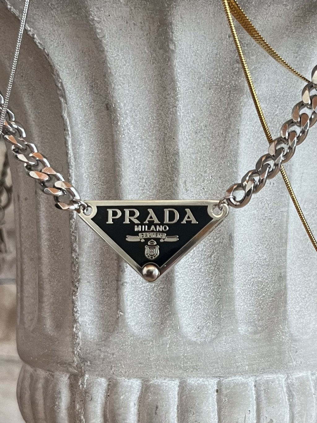 Repurposed Authentic PRADA Classic Triangle Logo Tag Necklace