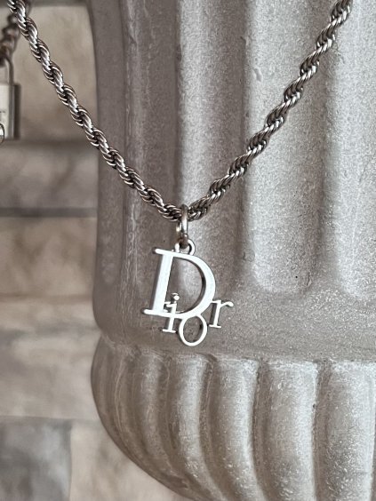 Repurposed Authentic Dior Zip Pull Logo Necklace