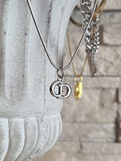 Repurposed Authentic Christian Dior Zip Pull Logo Double Chain Necklace
