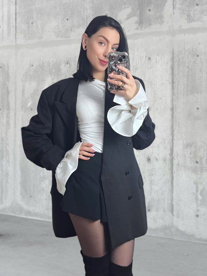 RUFFLE SLEEVE BLAZER | DARK GRAY