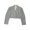 Womens Upcycled Raw Edge Bonacelli Crop Wool Blazer | Beige & Blue Houndstooth