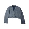 Womens Upcycled Raw Edge Excelsior Club Crop Wool Blazer | Blue & Gray Herringbone