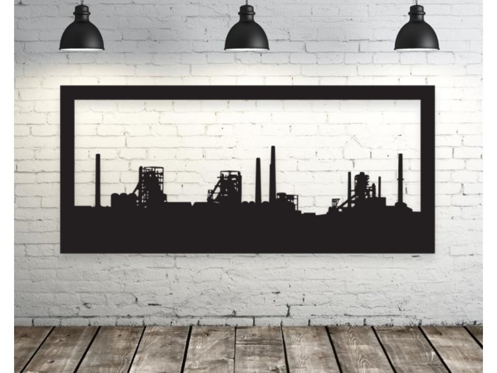 Dřevěný obraz industriální panorama Ostrava