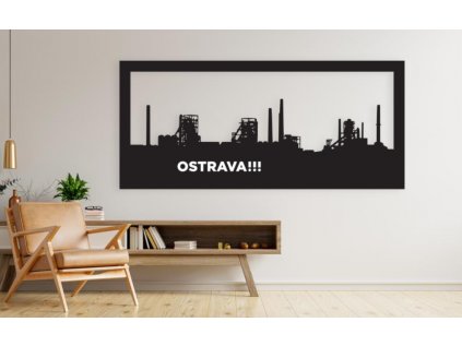 Dřevěný obraz na zeď město Ostrava panorama továrny