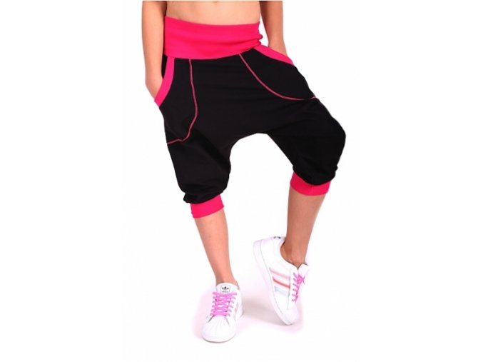Detské tanečné nohavice ELECTRIC čierne - ružové (Veľkosť 146-152cm)