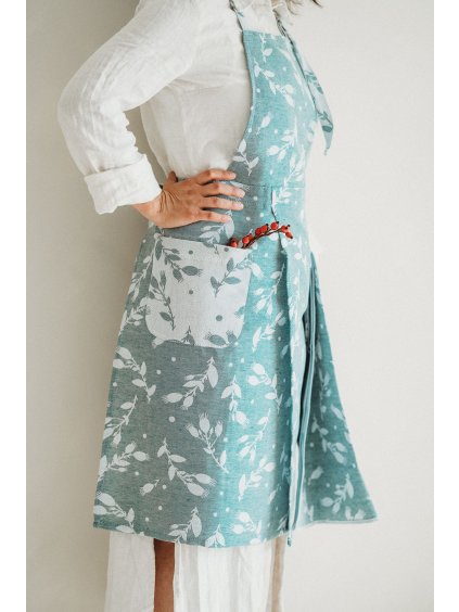 Ľanová kuchynská zástera so žakárovým vzorom Rosehips