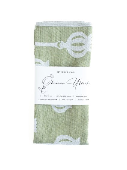 Ľanová kuchynská utierka Poppy pods (olivová)