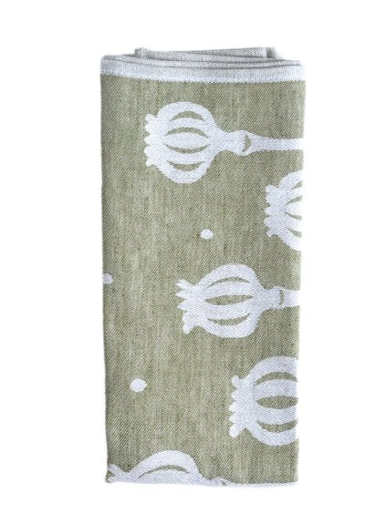 Ľanová kuchynská utierka Poppy pods (olivová)