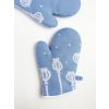 Blue linen oven mitt with magnet and loop – Poppy pattern