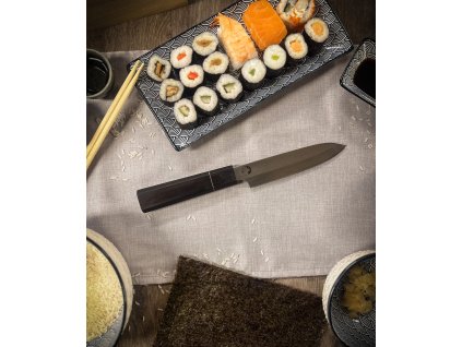 Santoku - střední kuchyňský nůž, N690, eben, čepel 13,5 cm