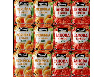 Džem Meruňka a jablko 6x20g a Jahoda a jablko 6x20g
