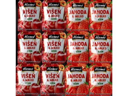 Džem Višeň a jablko 6x20g a Jahoda a jablko 6x20g