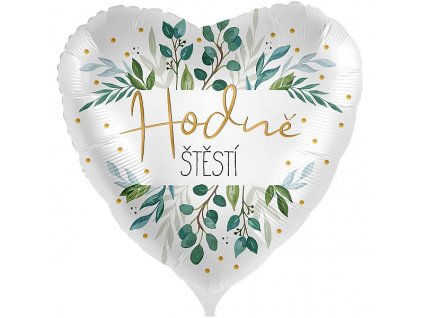 BALONEK foliovy Srdce Hodne stesti Listy 43cm 3070351K