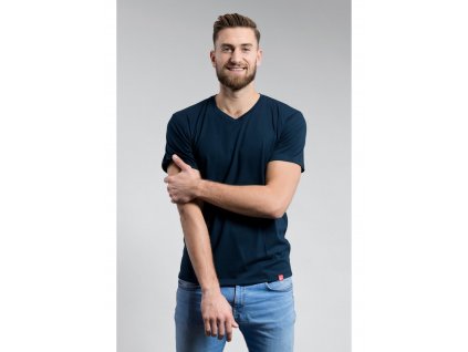 Bavlněné triko CityZen Bondy navy výstřih do V