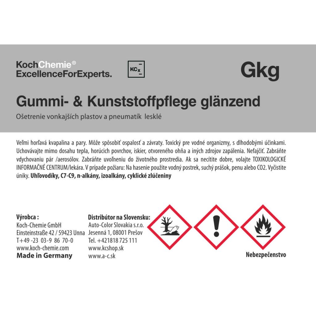 704 koch chemie produktova etiketa gummi kunststoffpflege glanzend osetrenie vonkajsich plastov a pneumatik