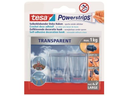 138469 Hacek lepici dekoracni velky pruhledny Powerstrips TESA 0a