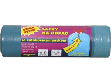 Hafyso Sáčky do košů 30l/50x60cm/40my - 15ks/role, MODRÉ se zatahovacím páskem