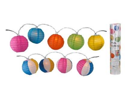osvětlení LAMPIONY pr.10cm 10LED řetěz, papír mix barev