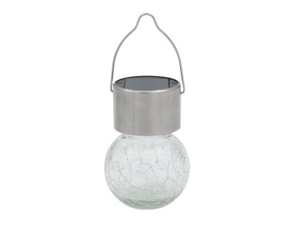 lampa solární KOULE pr.6cm, v.9cm, 1LED, závěsná, čirá; nerez/sklo