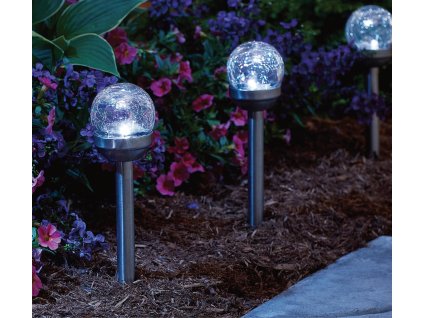 lampa solární KOULE  6cm, v.36cm, 1LED, nerez/sklo/PH čirá