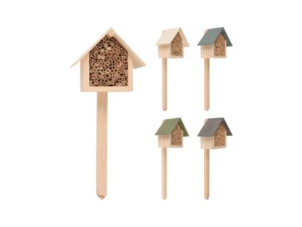 hotel hmyzí 11,5x10x6,5cm, s tyčkou 29cm, dřevěný mix barev