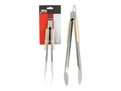 kleště grilovací 37,5cm BBQ nerez, dřev.rukojeť