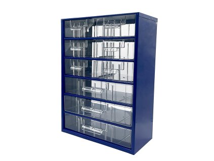 skříňka 2 velikosti 6 stř.,3 vel.zásuvky 30,5x46x15,5cm kov.MO