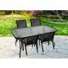 set zahradní ocel/textilén/sklo stůl + 4 židle ČER