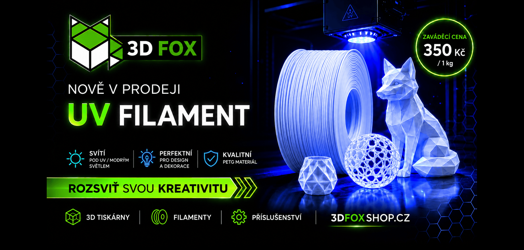 PETG UV glow bílá