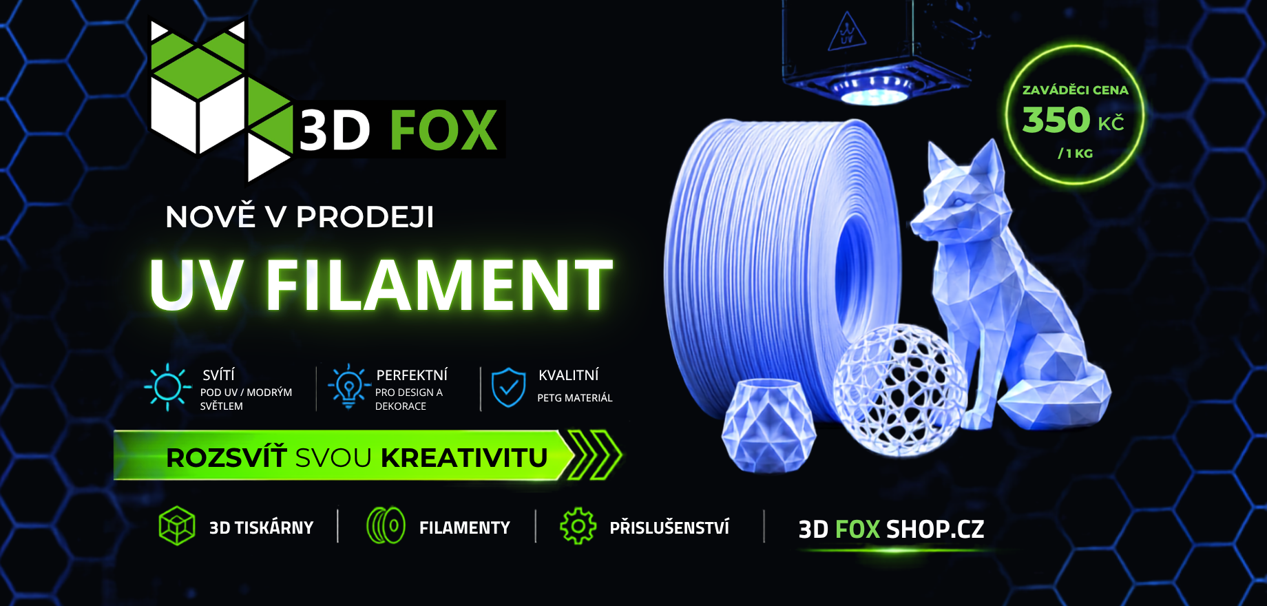 PETG UV glow bílá