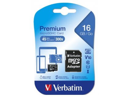 Verbatim MicroSDHC 16GB Premium + SD adaptér