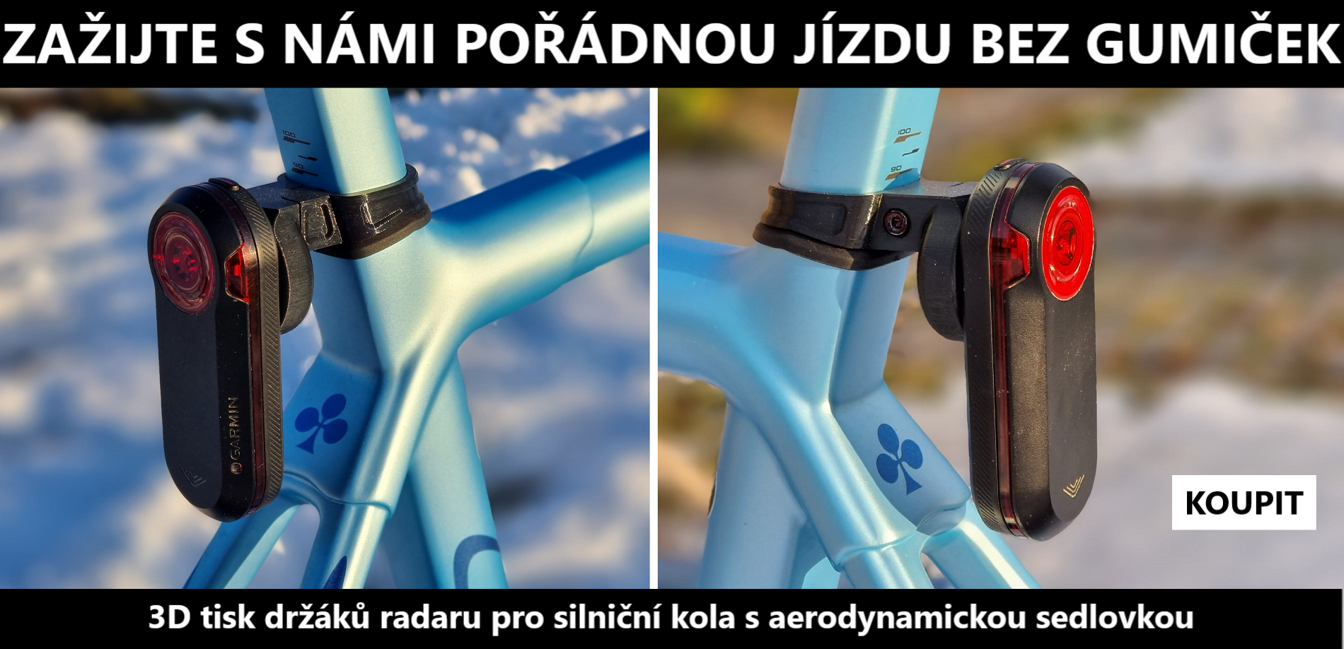 3D tisk držák radaru Garmin Varia aerodynamická sedlovka