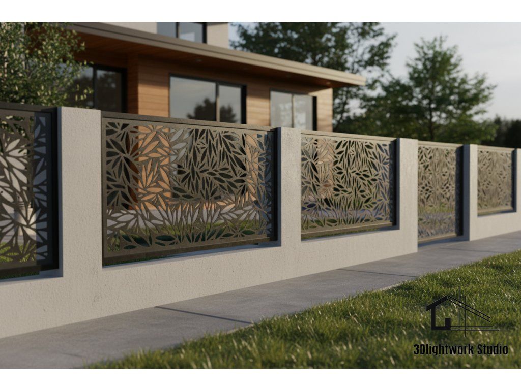 Kovová plotová výplň vzor Lístečky (rám černý, výplň antracit RAL7015)