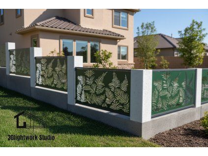 Kovová plotová výplň vzor Větvičky 3 (barva Komaxit: rám černá, polomat, výplň zelená)