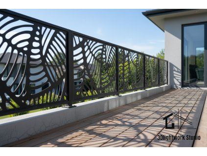 Kovová plotová výplň vzor Listy (barva Komaxit: černá, polomat)