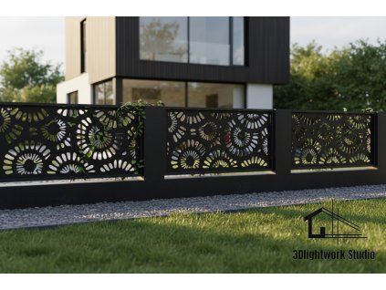 Kovová plotová výplň vzor Květiny 2 (barva Komaxit: černá, polomat)