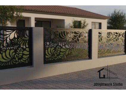 Kovová plotová výplň vzor Listy 4 (barva Komaxit: černá, polomat)