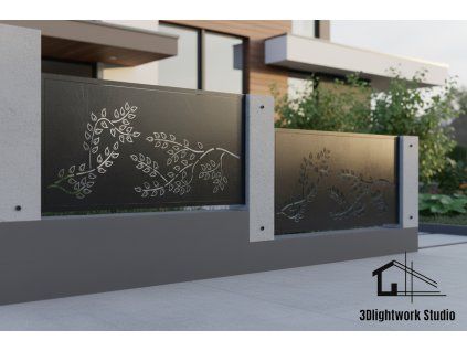 Kovová plotová výplň vzor Listy 9 (barva Komaxit:černá, polomat)