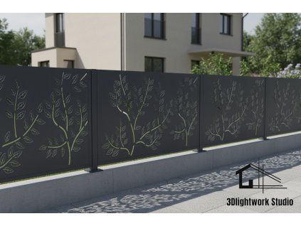 Kovová plotová výplň vzor Listy 10 (barva Komaxit: černá, polomat)