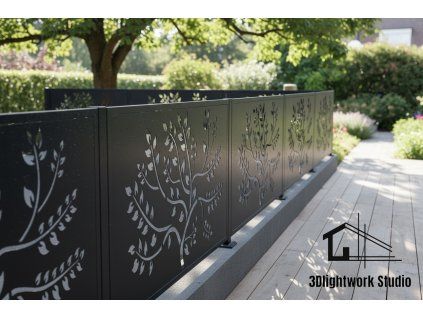 Kovová plotová výplň vzor Listy 19 (barva Komaxit: černá, polomat)