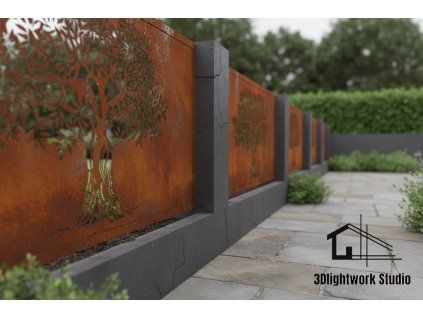 Kovová plotová výplň vzor Strom (materiál: COR-TEN ocel)