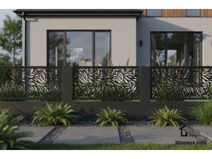 Kovová plotová výplň vzor Listy 13 (barva Komaxit: černá, polomat.)