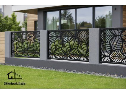 Kovová plotová výplň vzor Listy 17 (barva Komaxit: černá, polomat)